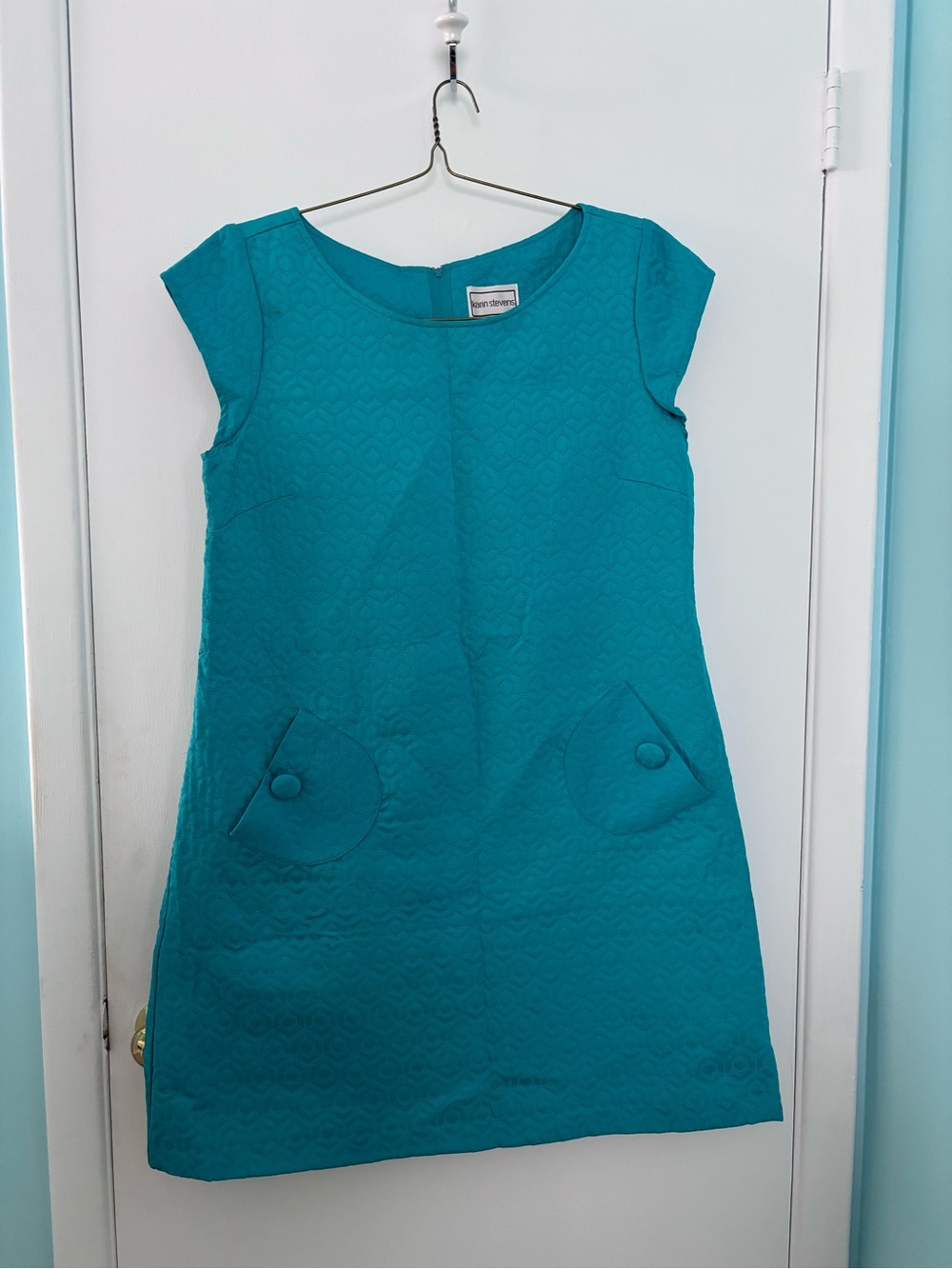 karin stevens Teal Cap Sleeve Shift Dress with Pocket Flaps